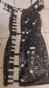 Ladies Vintage 80s 90’s Piano Music Sequined Dress Evening Holiday Sz S 🎹 - Picture 1 of 9
