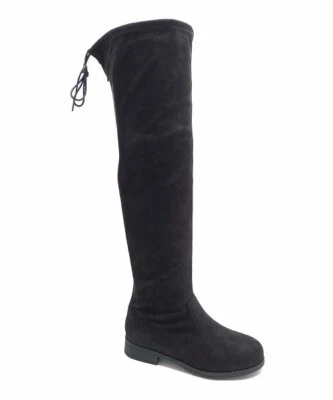 Wild Diva Lounge Black Suede Oksana 116W Over The Knee Boots Size 8.5 Tie Back - Image 1 of 4
