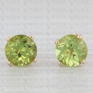 3.0Ct Round Cut Natural Green Peridot Solitaire Stud Earring 14K Solid Rose Gold - Picture 1 of 9