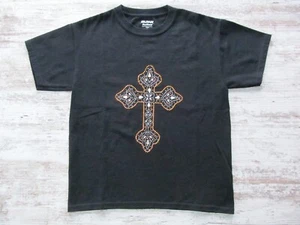 Gildan DryBlend Youth L (14/16) T-Shirt w/Beautiful Rhinestone Bejeweled Cross - Picture 1 of 15