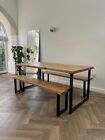 Bespoke Dining Table Set 180 X 88Cm Bench Steel And Reclaimed Wood Industrial