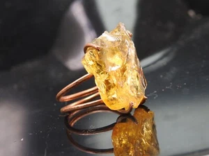 Raw Citrine Ring Crystal Rough Copper Wire Wrapping Adjustable Size For Gift - Picture 1 of 8