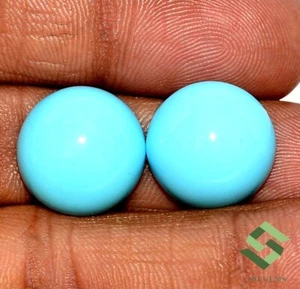 15 mm Natural Sleeping Beauty Turquoise Round Cabochon Pair 17.09 CTS Loose Gems - Picture 1 of 6