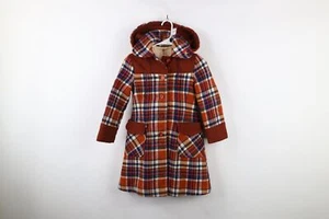 Vintage 60s 70s Girls Size 7 Distressed Wool Quilted Hooded Peacoat Jacket USA - Picture 1 of 16