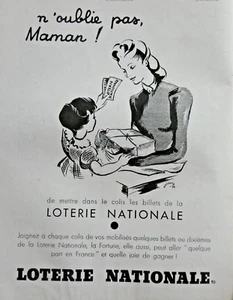 PUBLICITÉ DE PRESSE 1940 LOTERIE NATIONALE N'OUBLIE PAS DE METTRE DANS LE COLIS - Picture 1 of 1