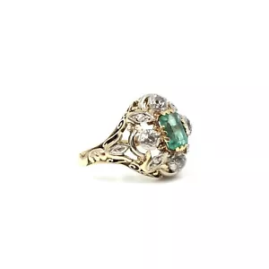 Jugendstil 14kt Gelbold Ring Smaragd Diamanten 585 Gold antik Schmuck Emerald 55 - Bild 1 von 17
