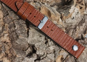 Grano Lagarto Cuero Bronceado 18mm Inglés AVIADOR Reloj Banda Abierta 18mm - Imagen 1 de 3