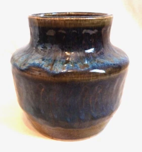 Vintage Studio Pottery Vase Blue Purple Olive Handmade AJB Th 67 monogram 11cm - Picture 1 of 6