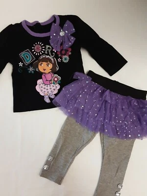 Camisa Nickelodeon Dora 2 Piezas Púrpura Brillante Oufit y Leggings Tu-Tu Talla 12 Mo Foto 1 de 4