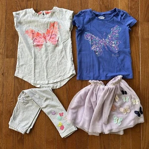 Lot Carter’s Osh Kosh Kid Girl Sz 4-5 Tops Short Sleeve Skirt Leggings Butterfly - Picture 1 of 19