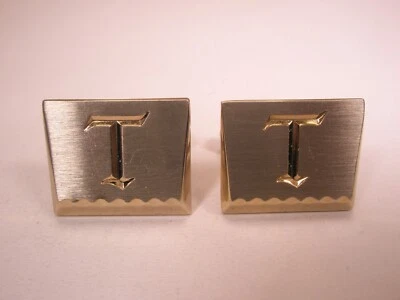 T Monogram Initial Letter Vintage HICKOK Cuff Links terence thomas timothy trent - Image 1 of 4