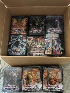 Yu-Gi-Oh! 100 Yugio! 7 Empty Tin's Plus 1 Cardboard Box - Picture 1 of 11