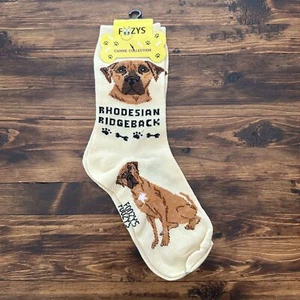 NWT Foozys Beige Rhodesian Ridgeback Dog Print Crew Socks Women's One Size - Picture 1 of 2
