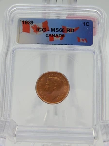 1939 CANADA MS66 RD ICG CLASSIFICATO canadese 1 centesimo (BT549) - Foto 1 di 4