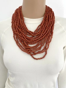 Red Apple Coral Tube Heishi Bead 20 Strand Navajo Wood Necklace 23" Jewelry - Picture 1 of 6