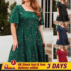 Women Plus Size Star Print Glitter Mini Dress Evening Holiday Party Swing Dress - Picture 1 of 23