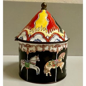 Cinemel B. Yee Enamel Brass Carousel Hinged Trinket Box - Picture 1 of 8
