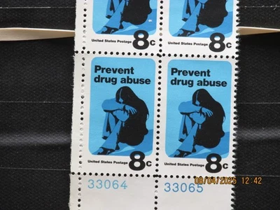 The listing:(1)USPS 8¢ Prevent Drug Abuse Issue-1971 Plate Block of 4 MNH-33064B - Image 1 of 4