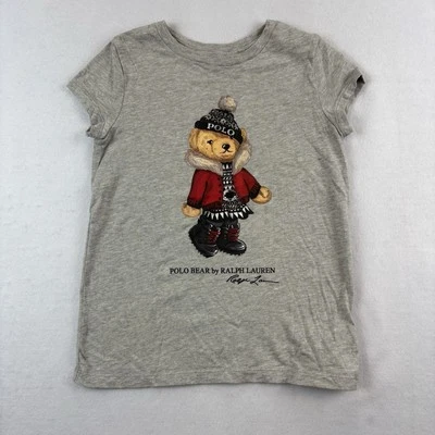 Polo Bear Ralph Lauren T Shirt Yourh Girls Small Gray Short Sleeve - Image 1 of 4