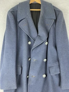 VTG US Air Force USAF Military Blue 100% Wool Trench Coat OVERCOAT Korean War - Picture 1 of 8