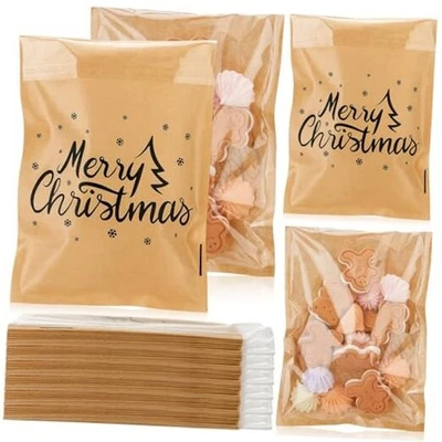 100 Piezas Bolsas de Galletas Felices Transparentes Papel Frontal Autoadhesivo Bolsas de Regalo Navidad Foto 1 de 4