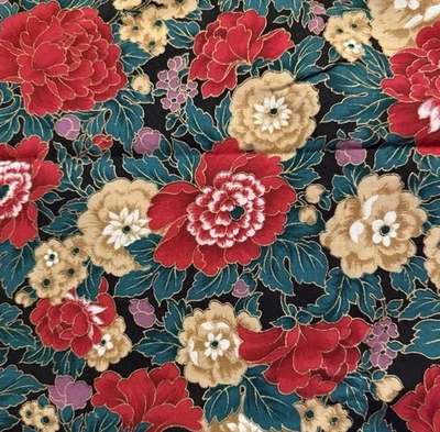 MANDARIN GARDEN By Hoffman International Fabric Metallic Floral 44 x 90” - Image 1 of 3