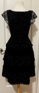 St John Couture Black A-line Shaggy/ Silk / Wool Lace Sleeves Dress~Sz 6-Stylish - Picture 1 of 12