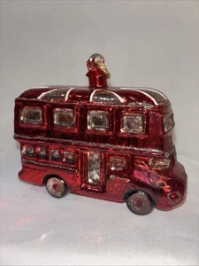 Pottery Barn Blown Glass London Double decker Bus Ornament Union Jack Roof - Picture 1 of 7