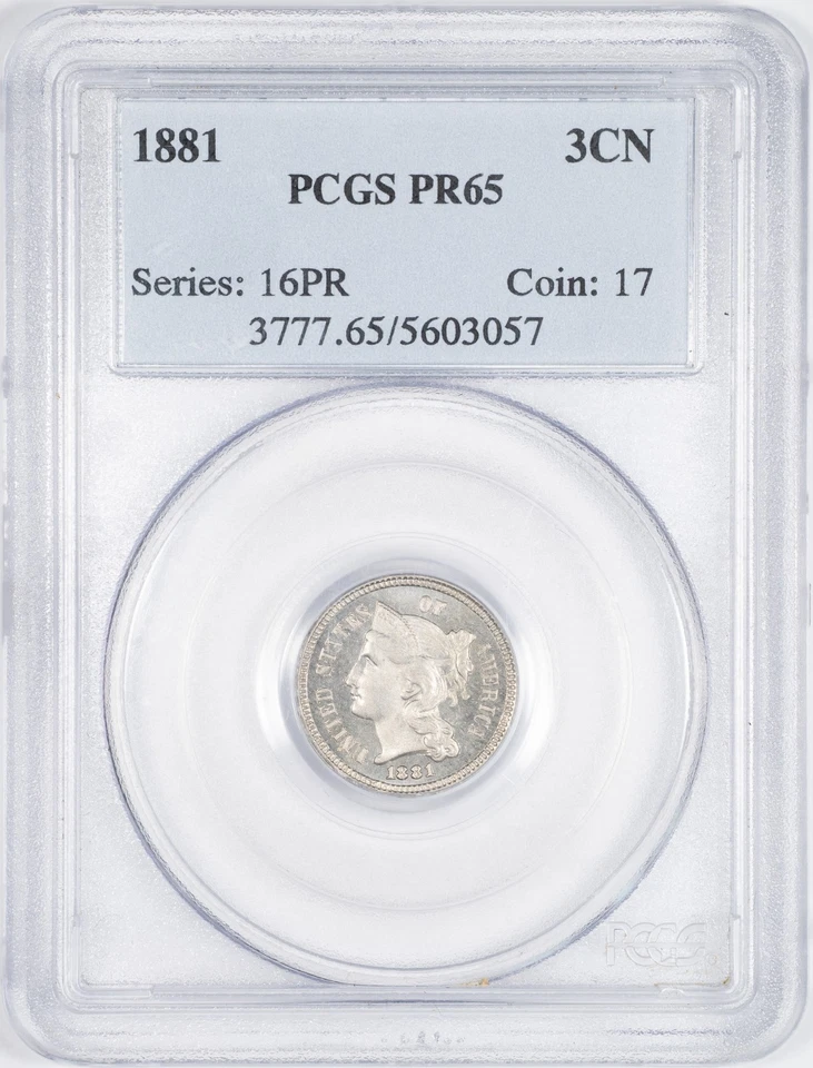 1881 PCGS PR65 Three Cent Nickel Piece - Gem Proof! - Image 1 of 4