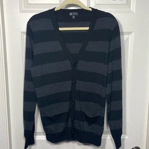 J.Crew Merinowolle Pullover Strickjacke klein gestreift schwarz grau V-Ausschnitt Knopfleiste - Bild 1 von 11