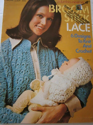 Broomstick Lace 6 Designs to Knit & Crochet Baby Pattern Book Sweater Bonnet Vtg - Image 1 of 2