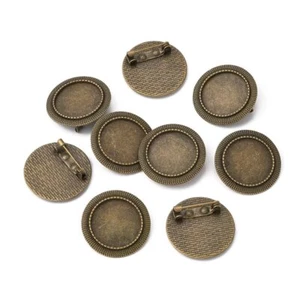 10pcs Alloy Brooch Cabochon Bezel Settings Antique Bronze Blank 20mm Trays - Picture 1 of 4
