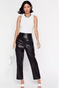 Nasty Gal Moc Croc Faux Leather Size US 2/UK 6 Black Women's Pants NWT #X - Picture 1 of 17