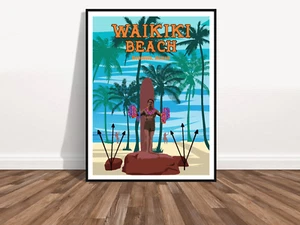 Waikiki Beach HAWAII Wall Art Vacation Print Beach Print Poster (Day Scene) - Picture 1 of 10