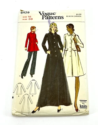 Vogue Patterns 8429 Size 16 Misses Coat Cut Pattern and Instructions Vintage - Image 1 of 4