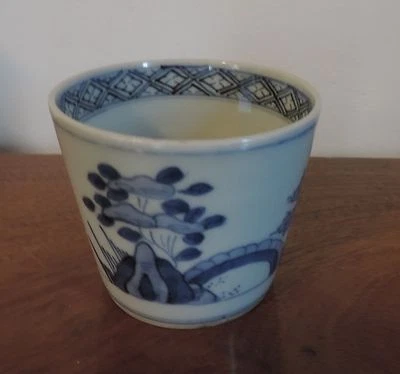 Antique Japanese Porcelain Tea Sake Wine Cup Blue and White Landscape 19th c. - Image 1 of 4