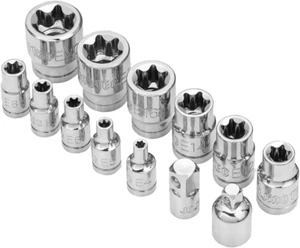 E-Torx Socket Set w/ 6-Point Star Design E4 to E20 Sizes 1/4” & 3/8” Drive 13pcs - Picture 1 of 11