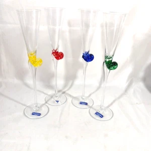 Fostoria Kunst Glas Schnecke Kristall Sektflöten mundgeblasen Rumänien 4 Stück - Bild 1 von 6