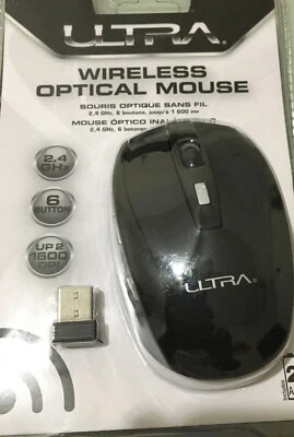 Ultra Wireless Optical Mouse Black 2.4GHz 6 Buttons 800/1200/1600dpi Mini-New - Image 1 of 2