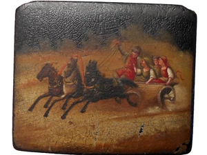 Dose. Troika Szenerie, Lackmalerei auf Holz. Russland um 1880Jh., 9,5 /8/6,5 cm. - Bild 1 von 10