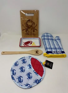 Maryland Kitchen Set Sonoma Crab Dish Old Bay Pot Holders Cutting Board Spoon - Picture 1 of 6