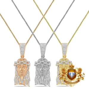 Real Genuine Diamond Jesus Christ Face Piece Charm Pendant Chain Set Small 1.85' - Picture 1 of 11