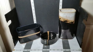 Decorative Stoneware Set Signed, 3 Pieces: Vase, Open End Trough, and "Bowl" - Picture 1 of 5