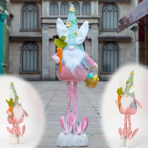 Large Easter Bunny Gnome Plush Elf Decoration - Standing Rabbit Gnome W/Retracta - Picture 1 of 12