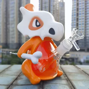 8.6" Cubone Pokémon Hookah Silicone & Glass Smoking Pipes W/ Glass Bowl Orange - Picture 1 of 10