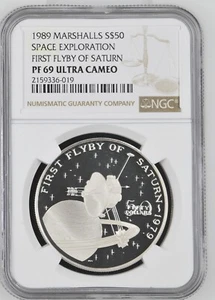 1989 Marshall Islands Space First Flyby of Saturn Silver $50 - NGC PF69 UC - Picture 1 of 2