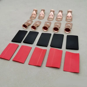 20PCS 1/0 AWG Gauge Copper Lugs W/ BLACK & RED Heat Shrink Ring Terminals Wire - Picture 1 of 5
