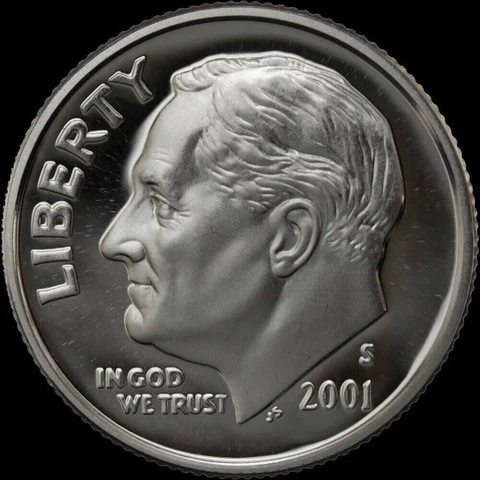 2001 S Roosevelt 90% SILVER Dime Gem Deep Cameo PROOF US Mint "Beautiful" Coin Cover