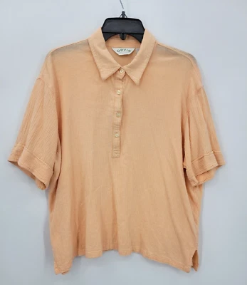 Orvis Shirt Womens XL Orange Cotton Gauze Short Sleeve Button Up Semi Sheer - Image 1 of 4