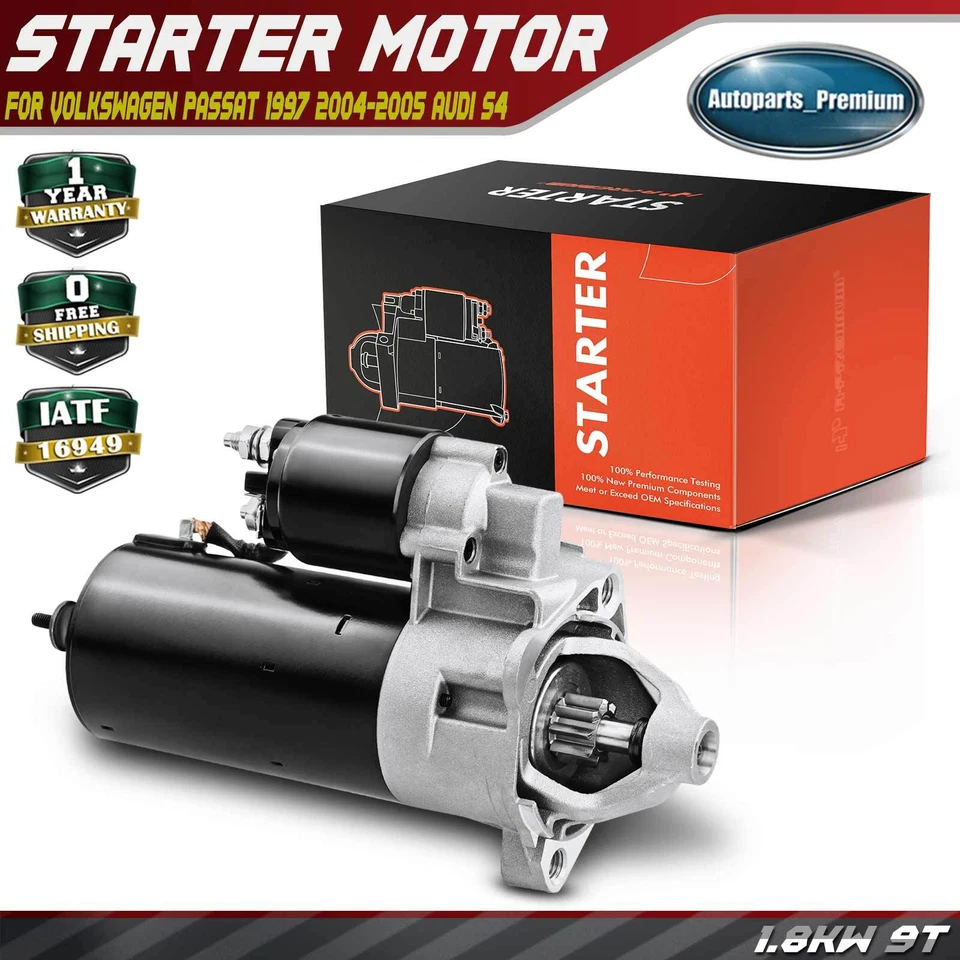 Стартерный двигатель для Volkswagen Passat 1997 2004-2005 Audi S4 2002 1,8 кВт 12 В CW 9T - Изображение 1 из 4